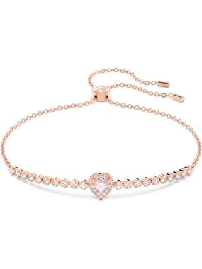 New Swarovski Rose Gold One Heart Bracelet with Pink Center and Clear Crystals